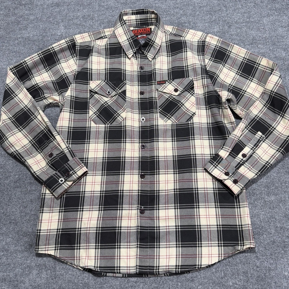 Dixxon Flannel Co CRO MAGS Mens Large Button Down Shirt Cream Black Red Plaid - Picture 2 of 8